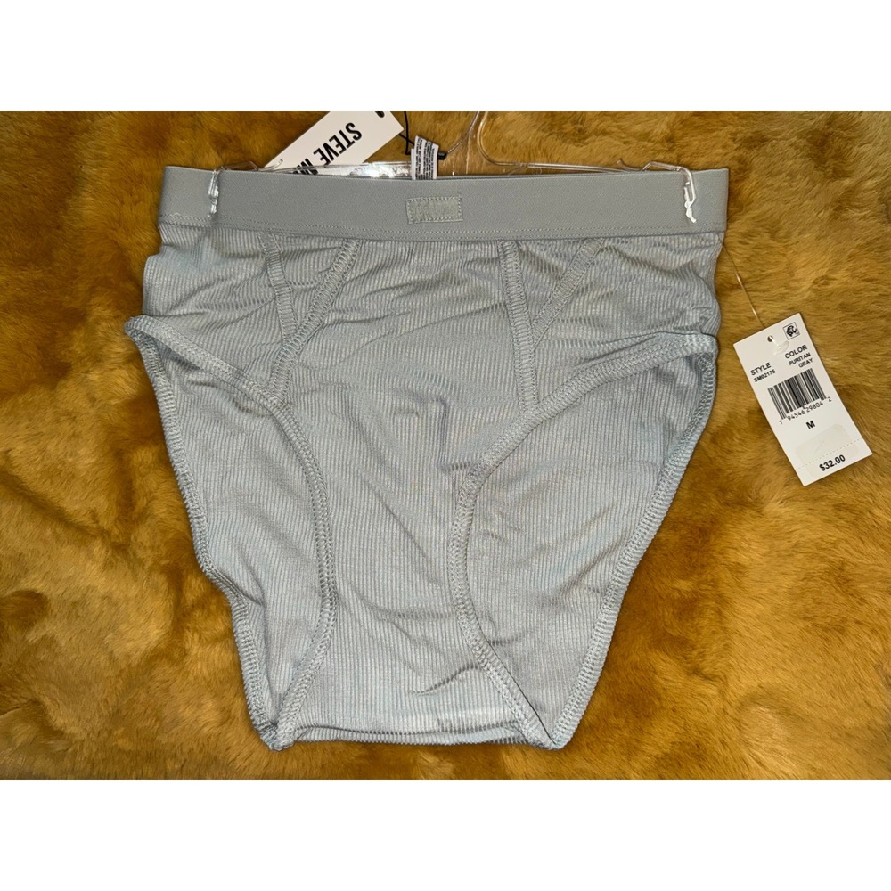 Steve Madden Ribbed‎ Brief High Waist Underwear, Puritan Gray, Size M, NWT